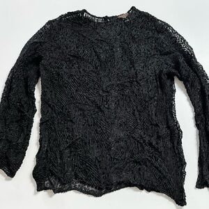 Vintage 90s Sheer + Velvet Crinkle Pleat Top